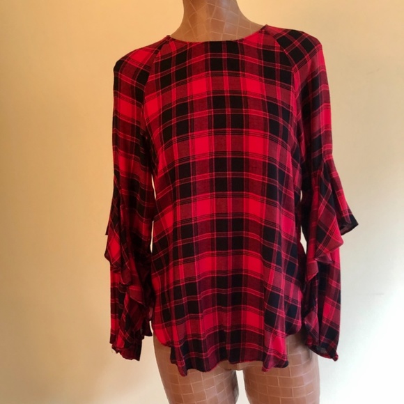 NWOT Mustard Seed Brand Red & Black Plaid Top - Picture 9 of 9